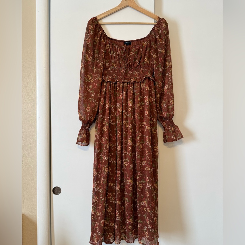 Pinkblush Brown Floral Long Sleeve Dress